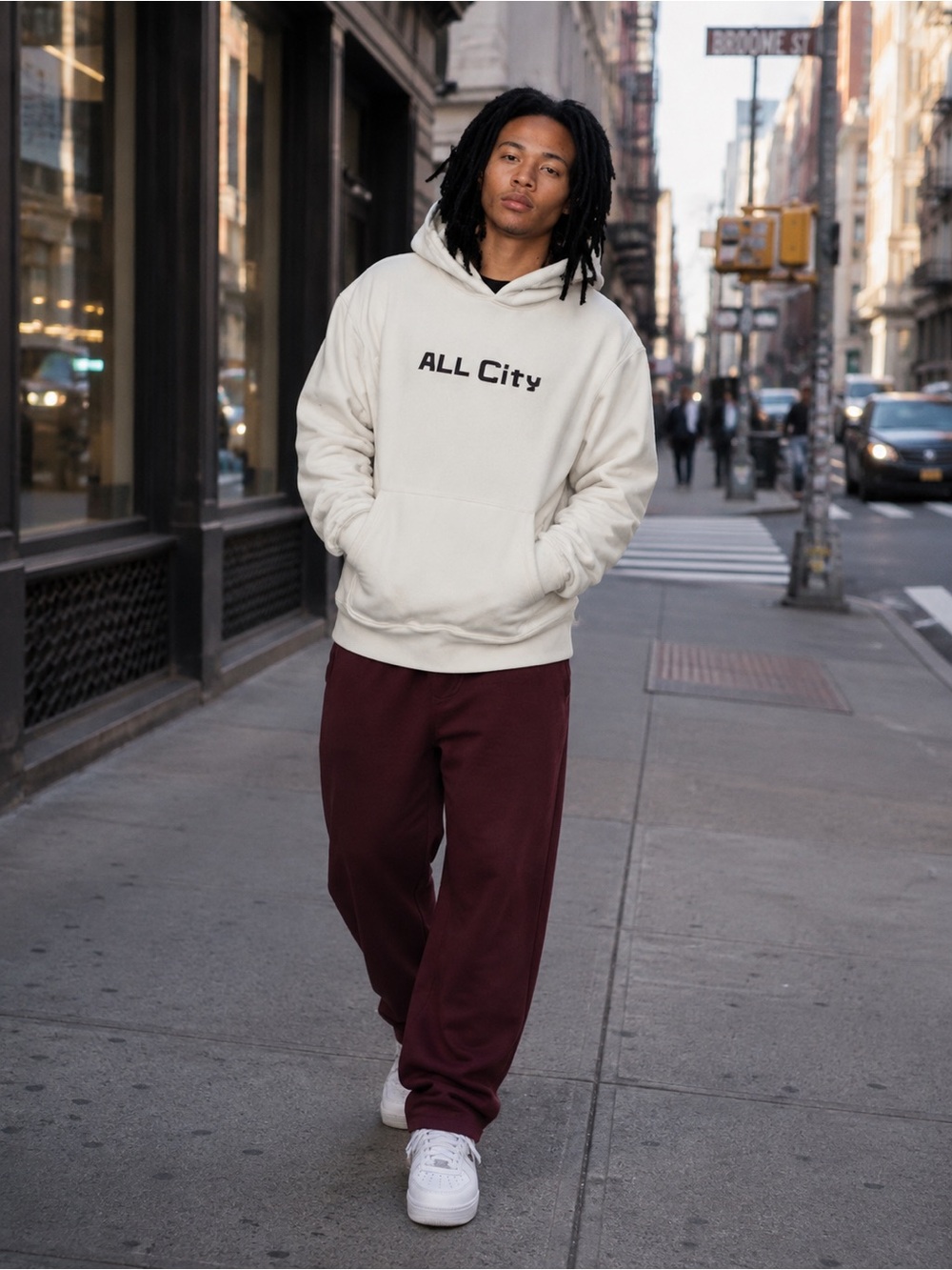All City Cream Color Pullover Thick Fleece Lined Hoodie Womens Sz S